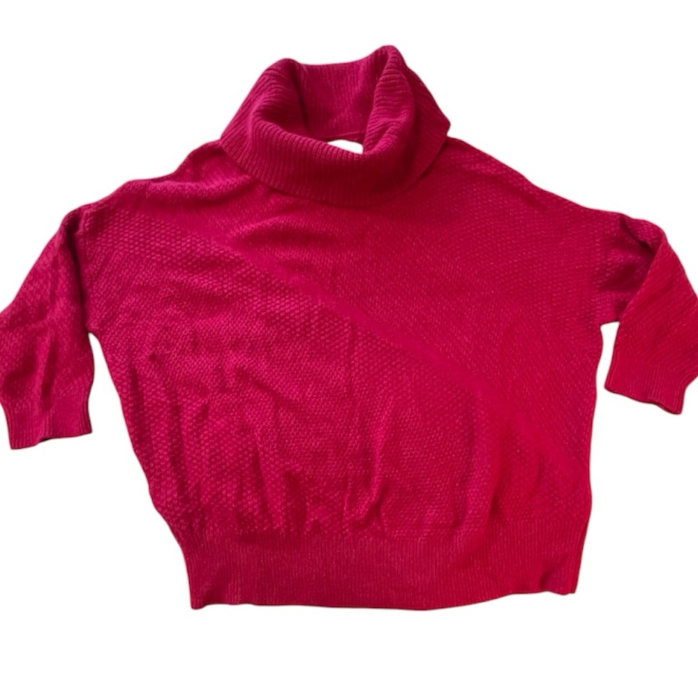 LOFT Vibrant Pink Turtleneck Sweater with 3/4 length sleeves Sz L